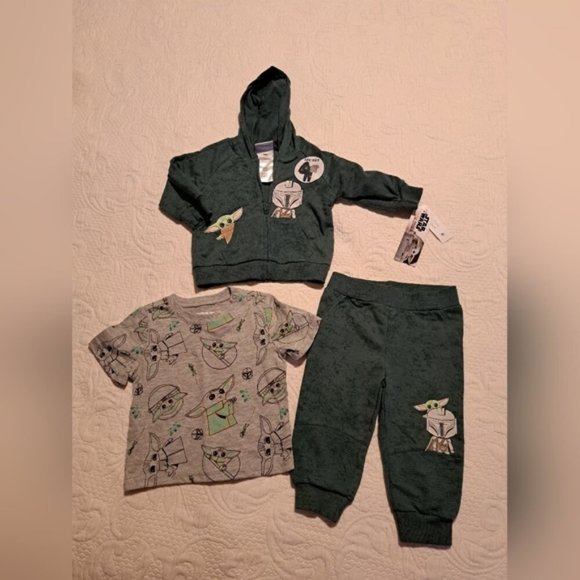 Star Wars Mandalorian boys 6/9 months 3 piece jogger, jacket & bodysuit NEW - Picture 1 of 6